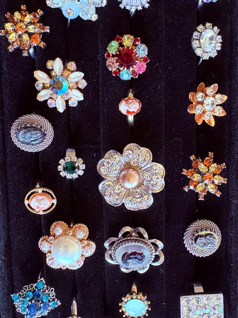 Rings made from vintage earrings. All adjustable. 25$ each.